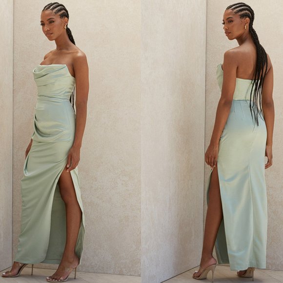 House of CB | Dresses | House Of Cb Adrienne Sage Satin Strapless Gown ...